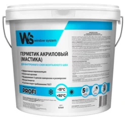 Герметик WindowSystem (WS) ведро 7 кг, для внутреннего пароизоляционного слоя монтажа шва, БЕЛЫЙ, WSins007