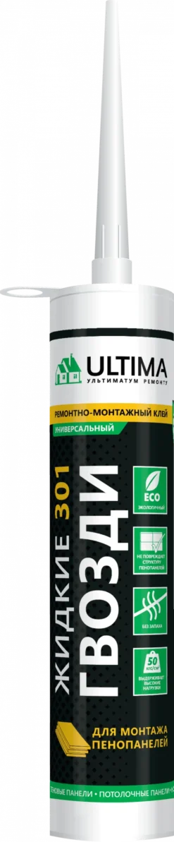 Клей Ultima 301 для монтажа пенопанелей, акриловый, картридж, белый, 300 мл, ADHES30100