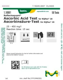 Тест-полоски для определения аскорбиновой кислоты, рефлектометрические, 25–450 мг/л, для REFLECTOQUANT®