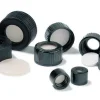 Крышка навинчиваемая с отверстием и PTFE/силиконовой мембраной, чёрный полипропилен, резьба 8-425, Top Hat, для флаконов