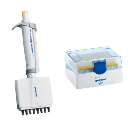 Дозатор механический Eppendorf Research Plus G, 8-канальный, переменный объем 10–100 мкл, желтый