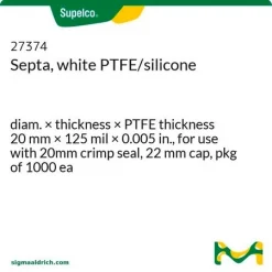 Мембраны для виал, белые PTFE/силикон, 20 мм × 125 мил × 0.005 дюйма, для обжимных крышек 20 мм, упаковка 1000 шт