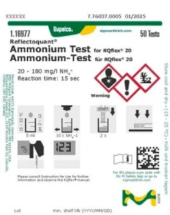 Аммонийный тест, рефлектометрический, 20–180 мг/л (NH4+), для REFLECTOQUANT®
